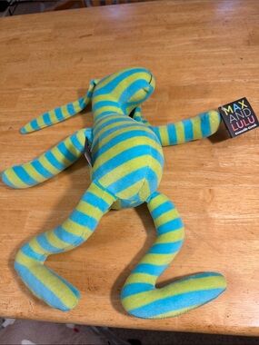 Max and Lulu Striped Plush Bunny Turquoise & Lime